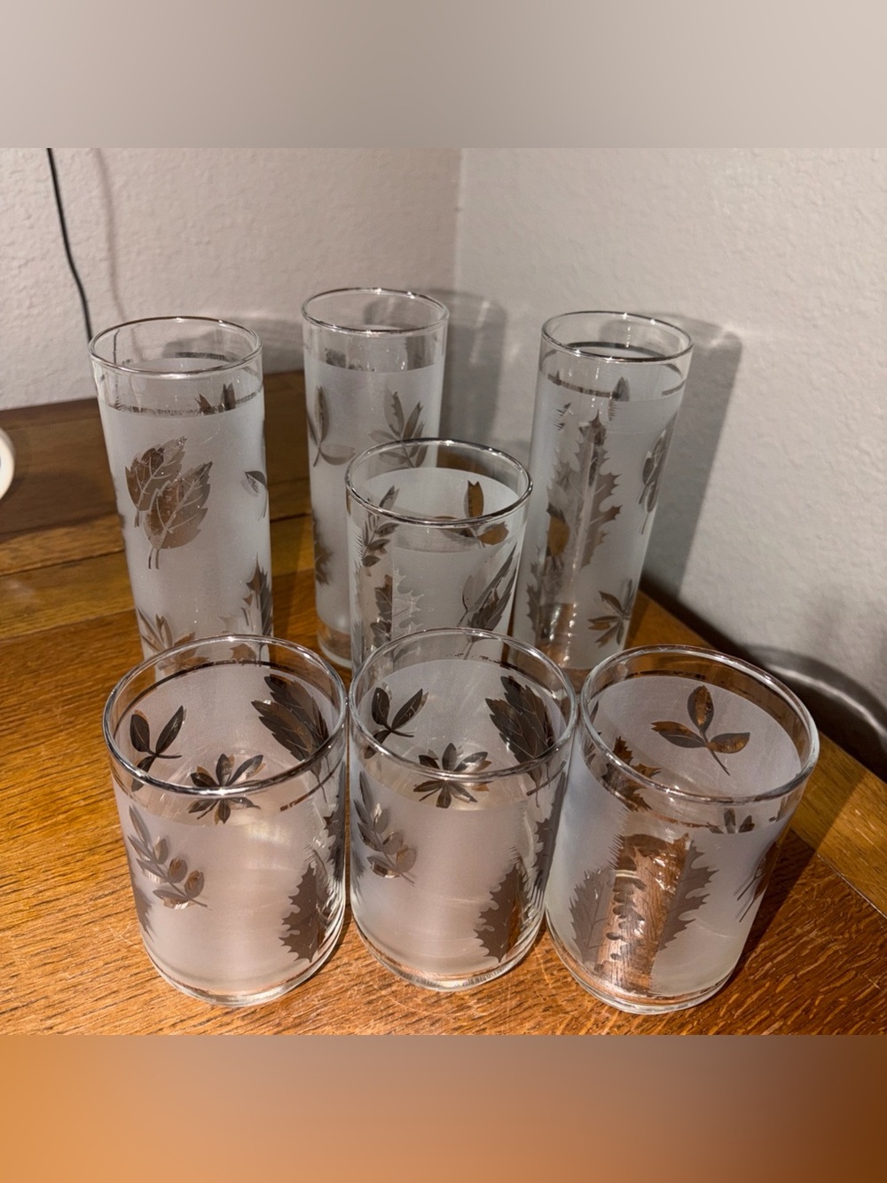 Vintage LIBBEY Mixture Glasses SILVER LEAF Frosted 1950's ~ 7